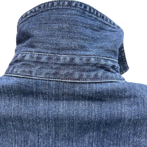 Chico's Denim Jeans Jacket Beading Dark Wash Button Front Short Sleeve Blue 2 - Picture 7 of 11